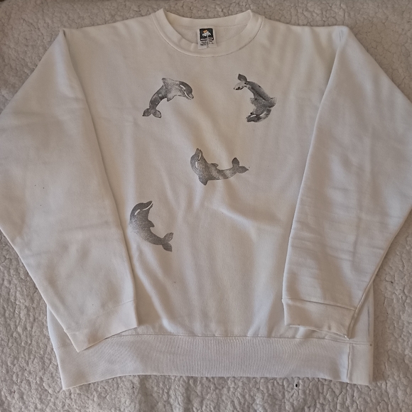 Vintage Womens Cotton Deluxe Logo Dolphins Sweatshirt Pullover, Size L, White - Picture 2 of 9